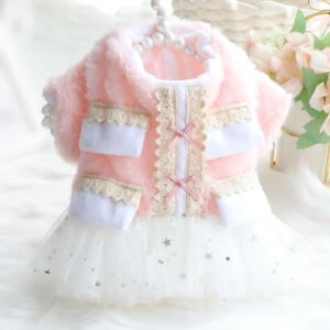 Princess Pet Winter Dress with Faux Rabbit Fur for Small Dogs & Cats | Puffer Skirt Jacket for Teddy & Bichon